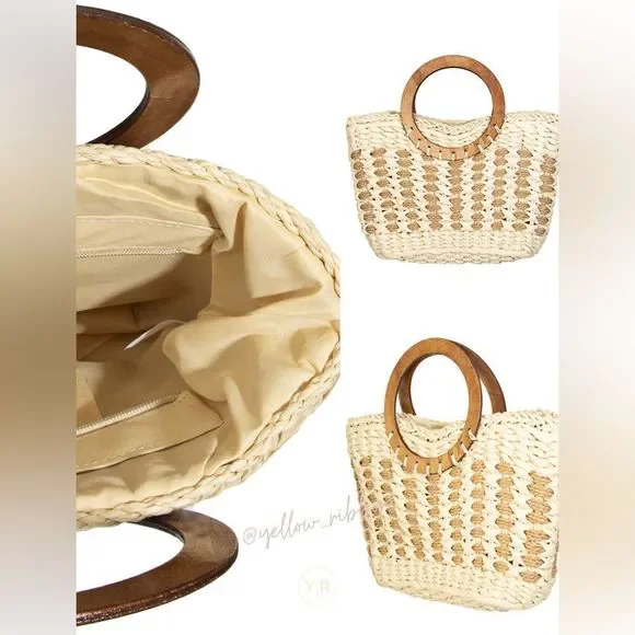 NEW Small Braided Round Handle Tote Bag - Picture 4 of 6